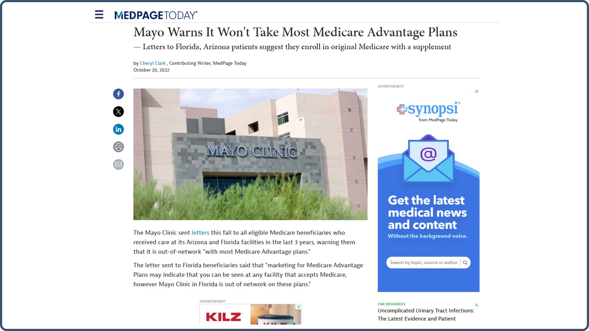 Mayo Warns it won't take medicare advantage plans
